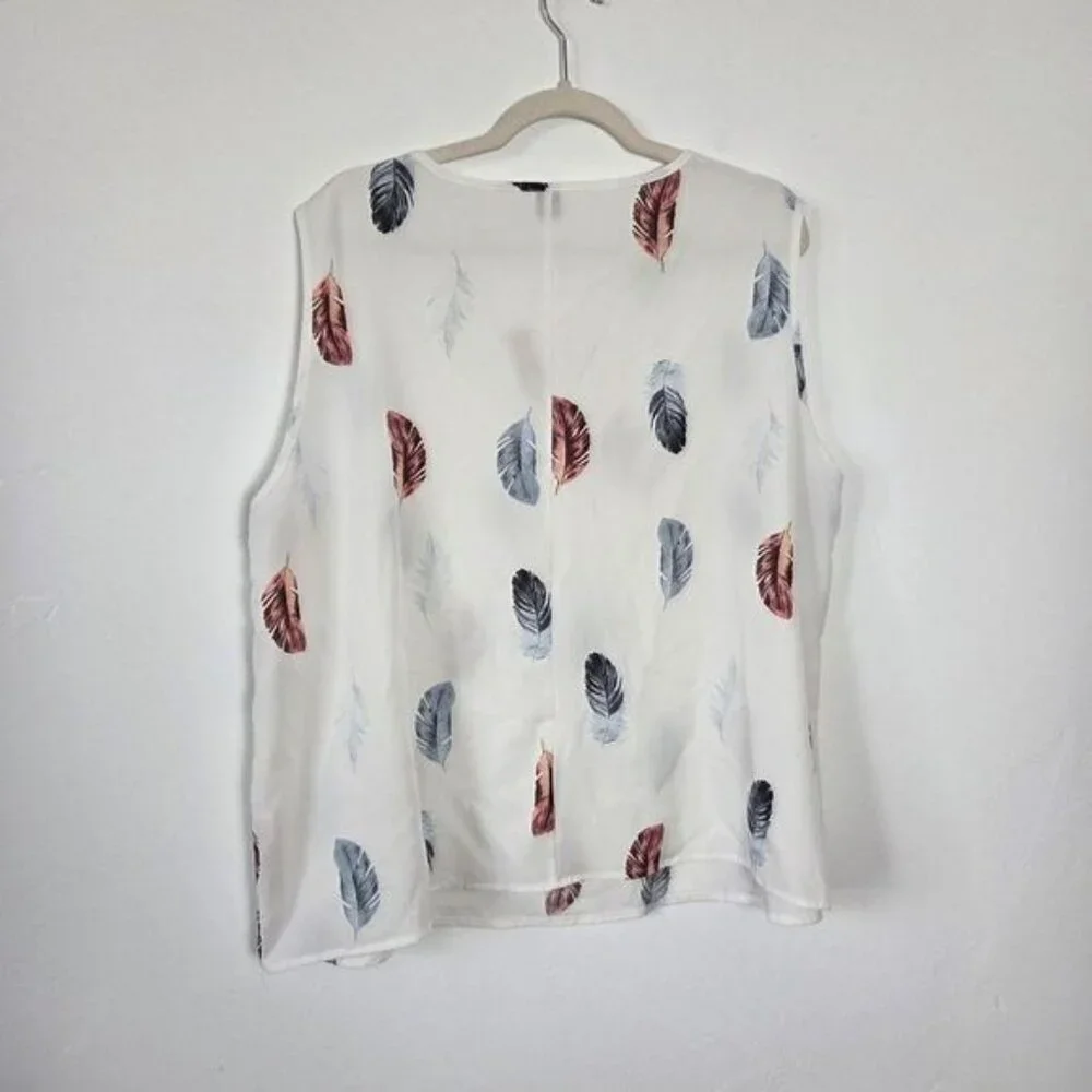Plus Size 4X Feather Camisole Blouse Top White Boho Summer Festival Gypsy Hippie - Picture 4 of 5